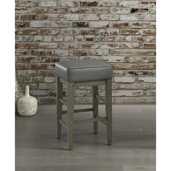 Xukmct 2 Pcs Faux Leather Seat Barstools with Footsrest, 26 inch Height Wood Frame Bar Stools Bar Chair for Living Room, Bar, Dining Room, Gray