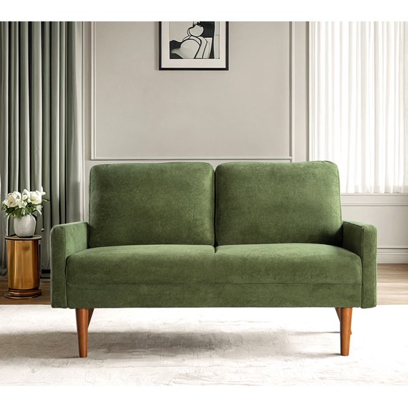 Xukmct 2 Seater Loveseat Sofa with Wood Legs, Upholstered Velvet Sofa Couch Living Room, Home, Apartment, Office, Green