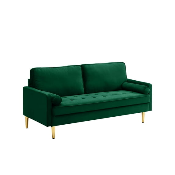 Xukmct 2 Seater Velvet Sofa Couch with Metal Legs, 65 inch Loveseat Sofa for Living Room, Office, Bedroom, Green