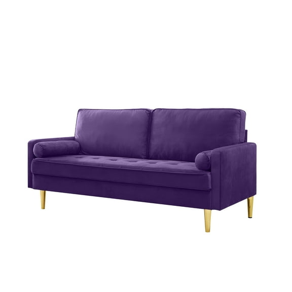 Xukmct 2 Seater Velvet Sofa Couch with Metal Legs, 65 inch Loveseat Sofa for Living Room, Office, Bedroom, Purple
