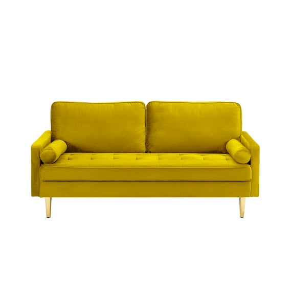 Xukmct 2 Seater Velvet Sofa Couch with Metal Legs, 65 inch Loveseat Sofa for Living Room, Office, Bedroom, Yellow