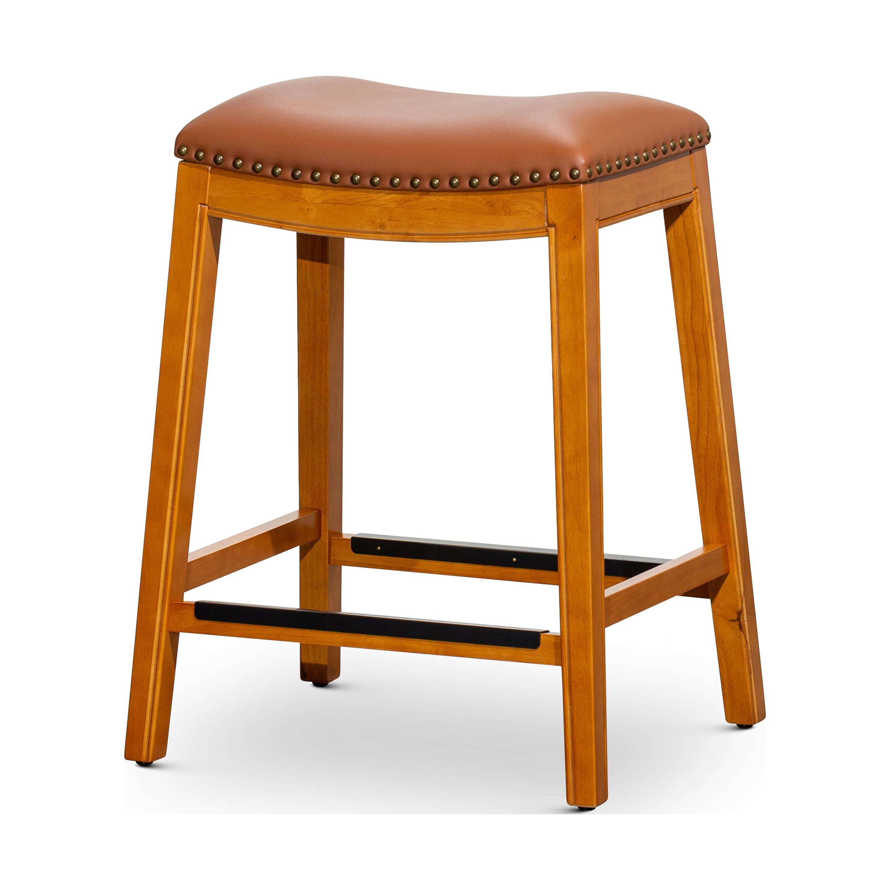 Xukmct 24" Brown Leather Seat Backless Counter Bar Stool with Footrest