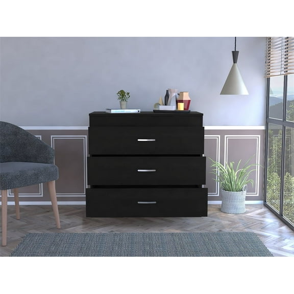 Xukmct 3 Drawers Dresser with Handle, Beside Table for Living Room, Office, Bedroom, Black