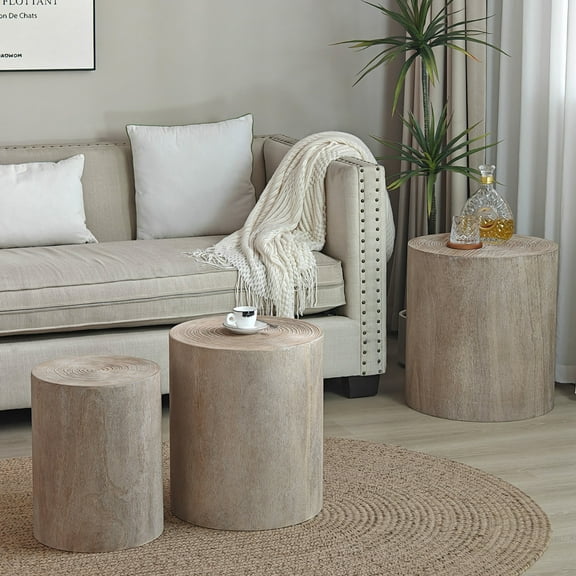 Xukmct 3 Pack Wood Coffee Table Round End Table Side Table for Living Room, Office