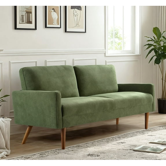 Xukmct 3 Seater Loveseat Sofa with Wood Legs, Upholstered Velvet Sofa Couch Living Room, Home, Apartment, Office, Green