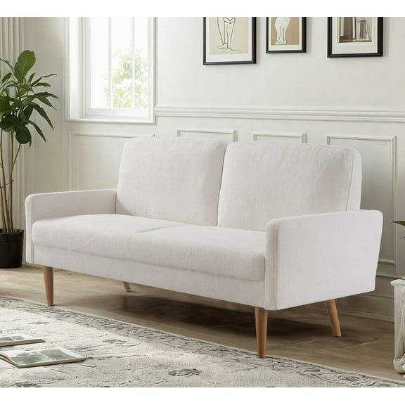 Xukmct 3 Seater Loveseat Sofa with Wood Legs, Upholstered Velvet Sofa Couch Living Room, Home, Apartment, Office, Ivory White
