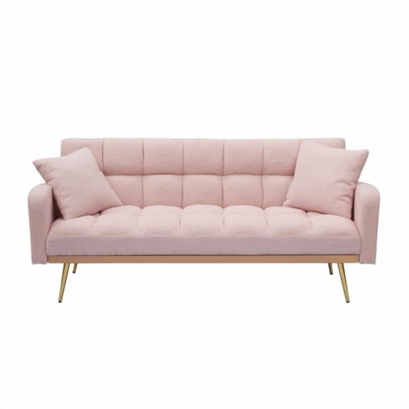 Xukmct 3 Seater Upholstered Sofa Couch with Wood Frame, 69 Inch Fabric Loveseat Sofa for Living Room, Bedroom, Office, Pink