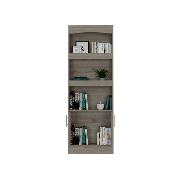 Xukmct 3 Tier Bookcase with 2 Doors, Book Storage Rack for Home Office, Light Gray