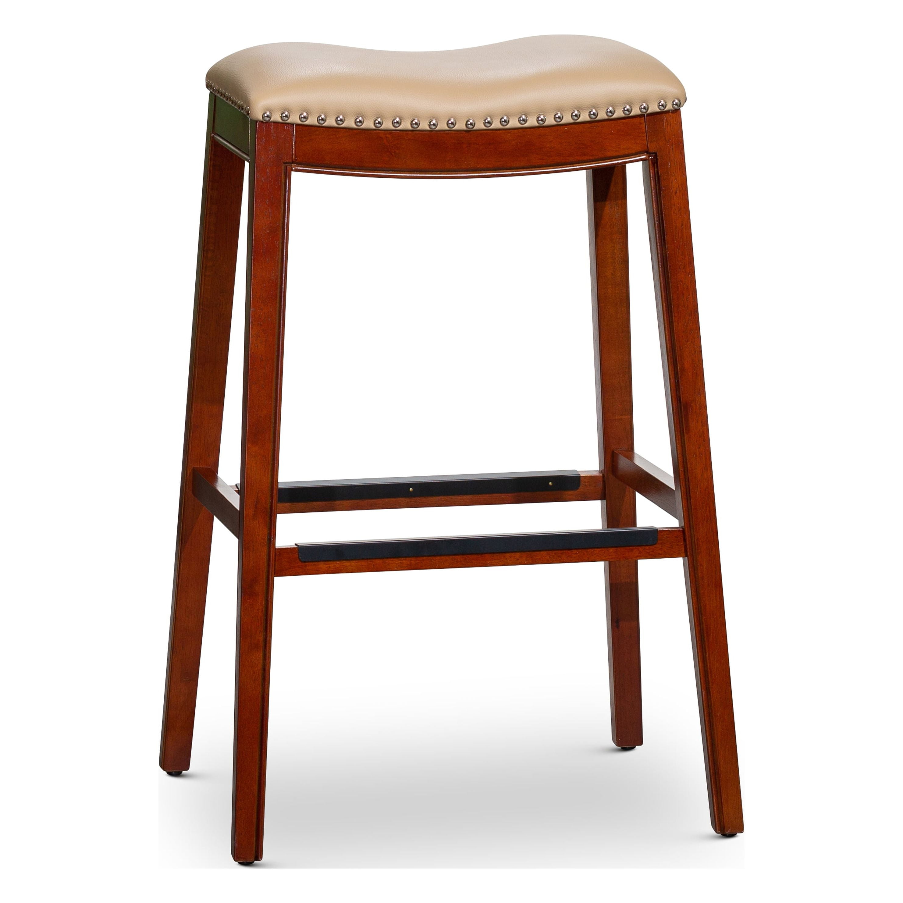 Xukmct 30" Brown Leather Seat Backless Counter Bar Stool with Footrest