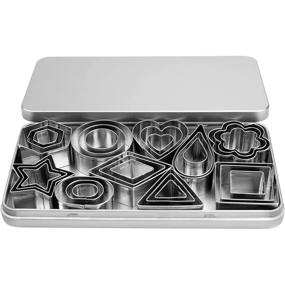 Xukmct 30 Pack Cookie Cutters Set with Storage Box, Stainless Steel Mini Cookie Cutters Mold for Biscuit, Cake