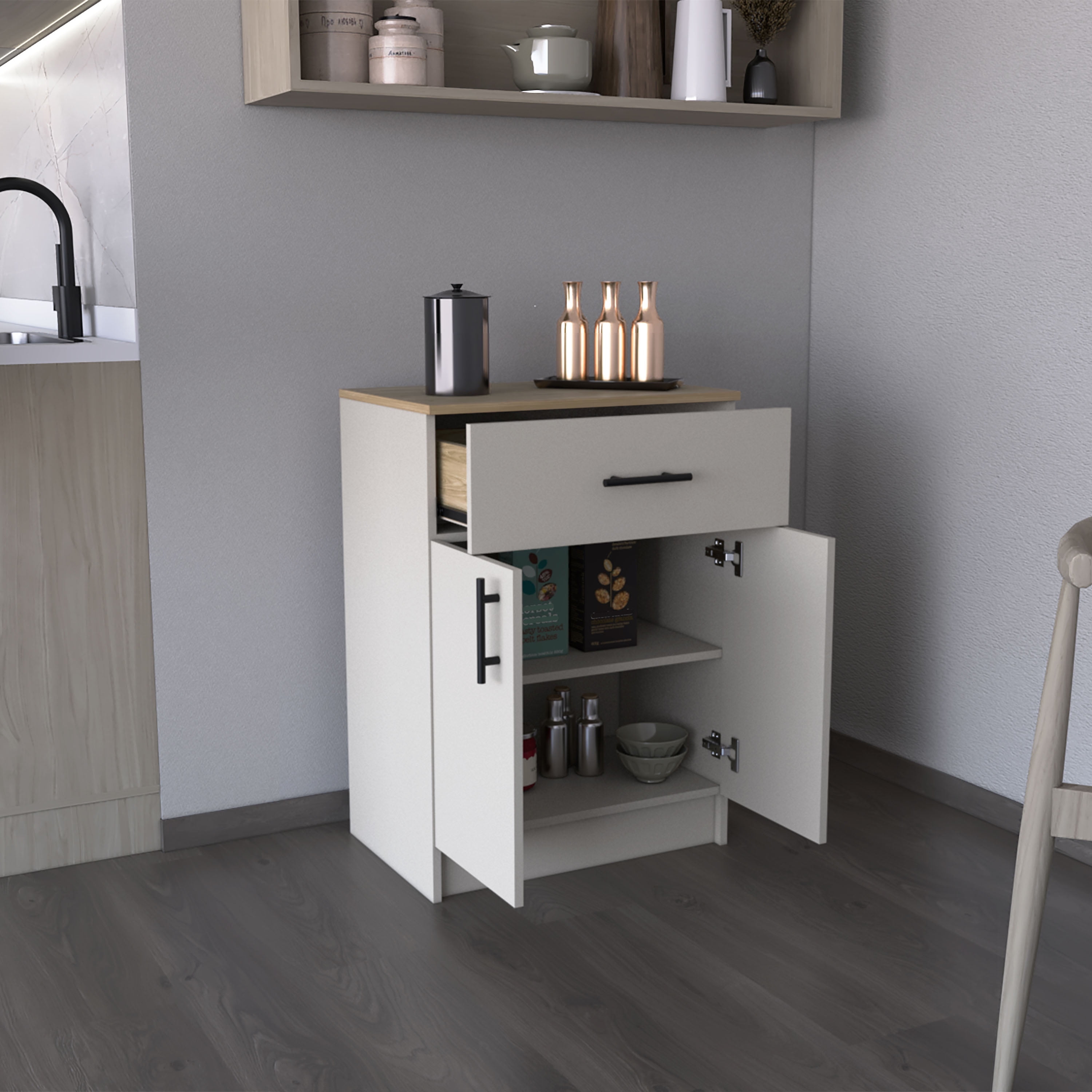 Xukmct 33" H 2 Doors Pantry Cabinet with 1 Drawer and 2 Interior ...