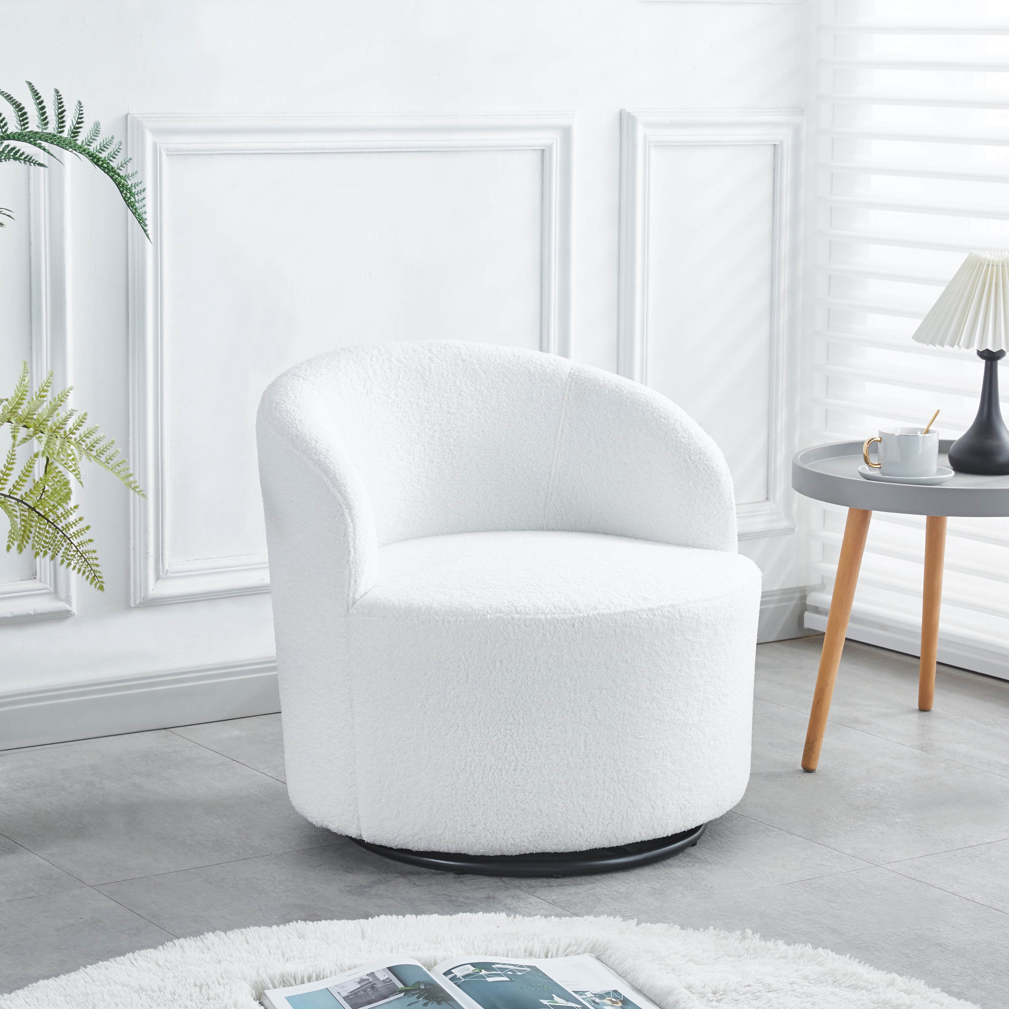 Xukmct 360°Swivel Accent Chair with Metal Base, Modern Round Arm Chair ...