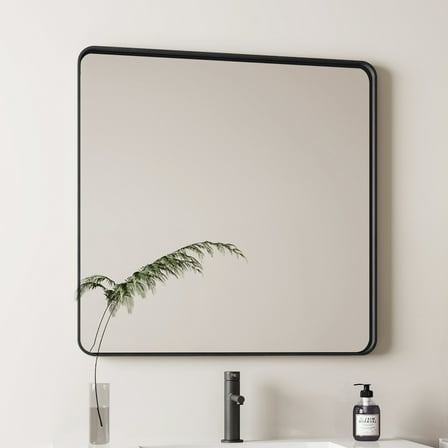 Xukmct 36x36 Inch Square Metal Frame Mirror Vanity Mirror Dressing Mirror Wall Mirror for Bathroom, Living Room, Bedroom, Black