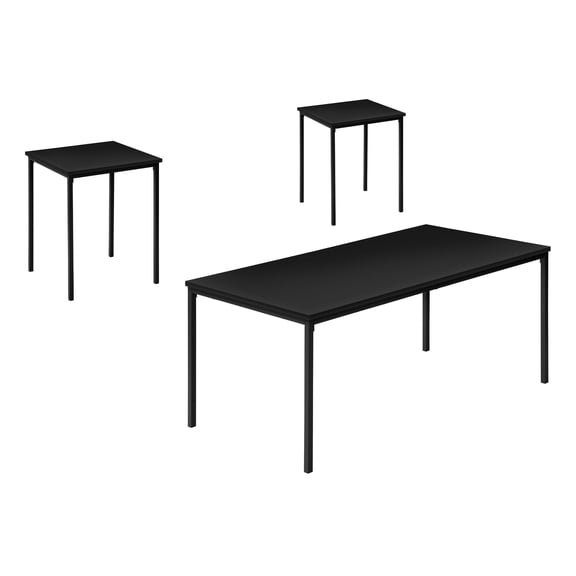 Xukmct 3pcs Rectangle Side Table Set with Metal Legs, Wood Top Coffee Table End Table for Living Room, Office, Black