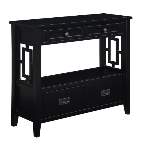 Xukmct 4 Drawers Sofa Table with 1 Storage Shelf, 36" Wood Console Table for Entryway Living Room Bedroom Hallway Kitchen, Black