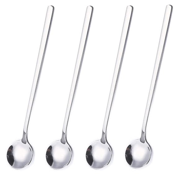 Xukmct 4 Pack Stainless Steel Coffee Spoons Rice Spoon, Long Handle Tea Spoons Ice Tea Spoons Long Soup Spoons for Home, Kitchen, Restaurant, Silver
