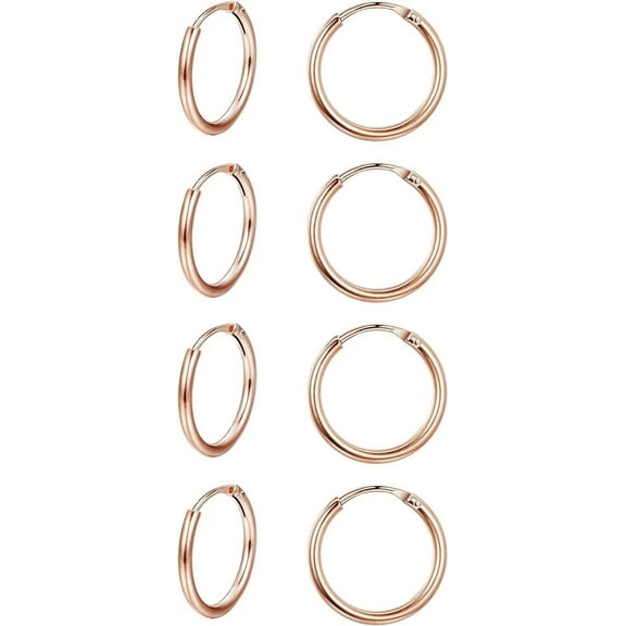 Xukmct 4 Pairs 10mm Small Hoop Earrings 14K Gold Plated Endless Earrings Set for Women Men