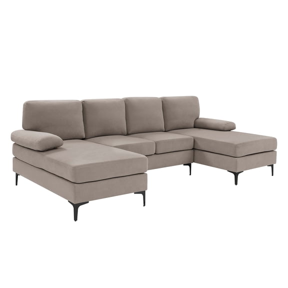 Xukmct 4 Seat Loveseat Sofa with Metal Legs, Polyester Upholstered Sofa Couch for Living Room, Office, Khaki