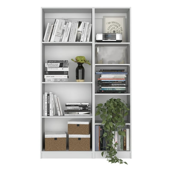 Xukmct 42" Wide 9 Shelves Wood Bookshelf Bookcase Book Storage Rack for Living Room, Office, White
