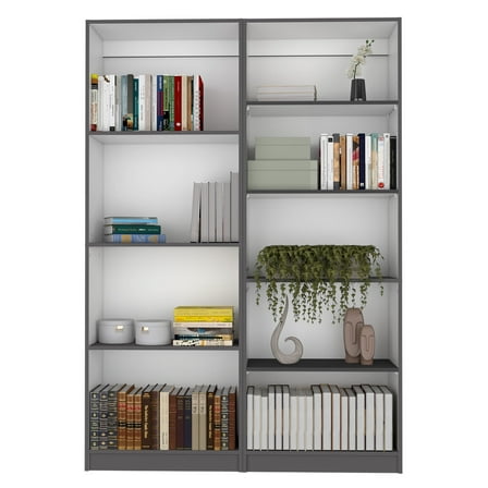 Xukmct 49" Wide 9 Shelves Wood Bookshelf Bookcase for Living Room, Office, Gray+White