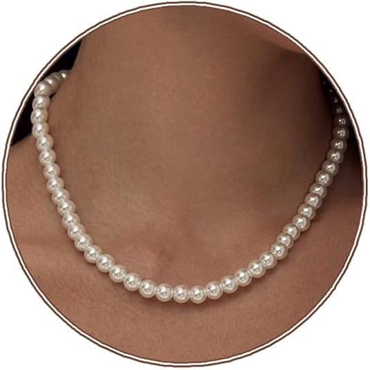 Xukmct 4mm Round Imitation Pearl Necklace Wedding White Pearl Choker Jewelry for Women