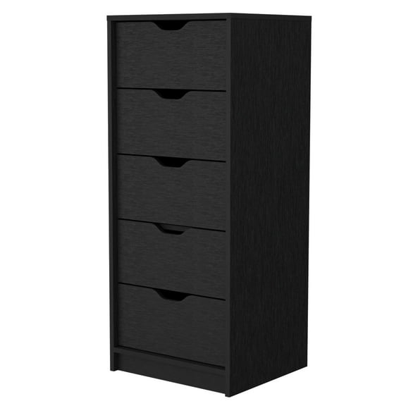 Xukmct 5 Drawer Dresser Wood Storage Cabinet for Home, Office, Bedroom, Black