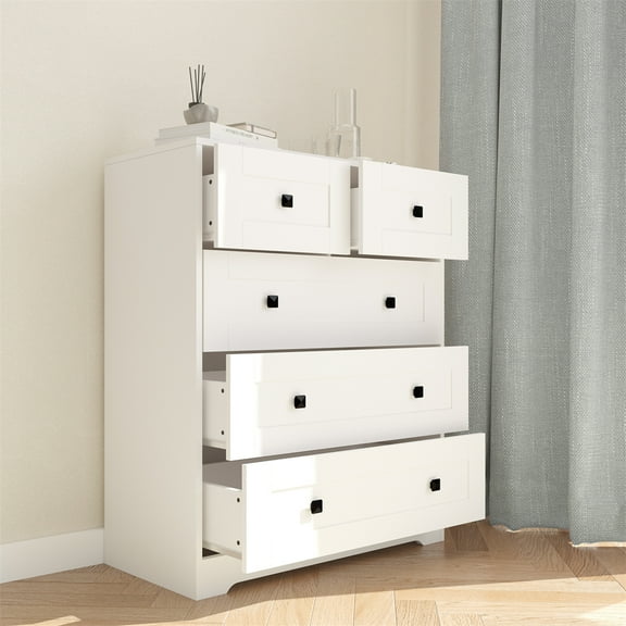 Xukmct 5 Drawers Dresser Chest Of Drawer with Handle, Wood Storage Cabinet for Living Room, Bedroom, White