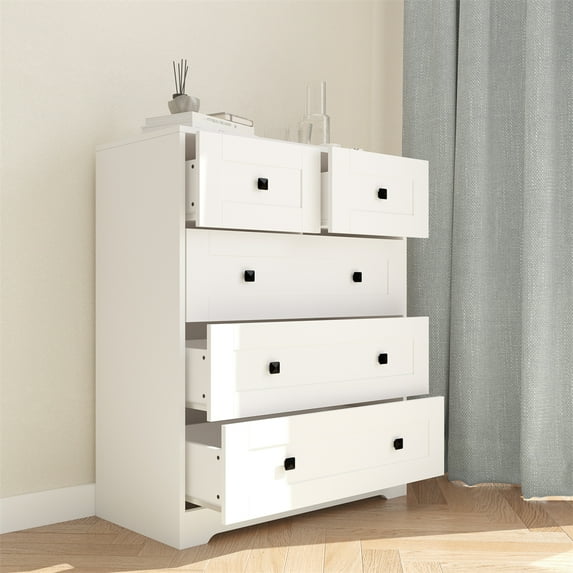 Xukmct 5 Drawers Dresser Chest Of Drawer with Handle, Wood Storage Cabinet for Living Room, Bedroom, White
