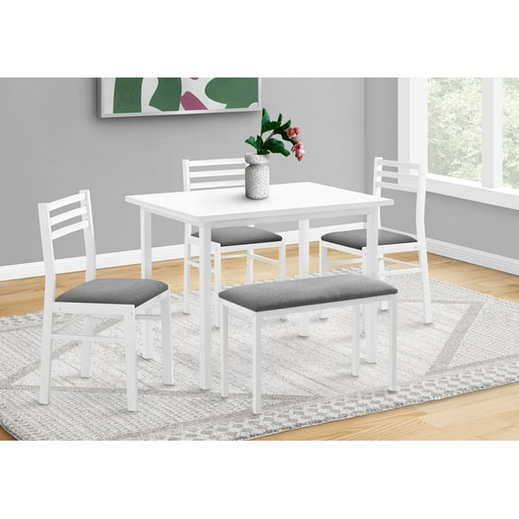 Xukmct 5 Pack Dining Table Chair Bench Set, Rectangular Wood Top Dining Table with 3 Pack Chair and 1 Pack Bench, White