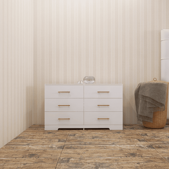 Xukmct 6 Drawer Dresser Cabinet with Golden Handle, Perfect for Home, Living Room, Dining Room, White