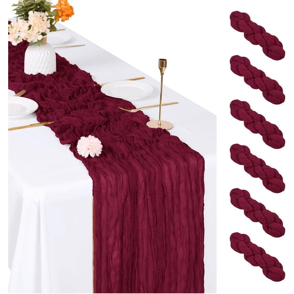 Xukmct 6 Pack 35x70 Inch Gauze Table Runner Cheesecloth Table Runners for Wedding Birthday Party Table Decor, Wine Red
