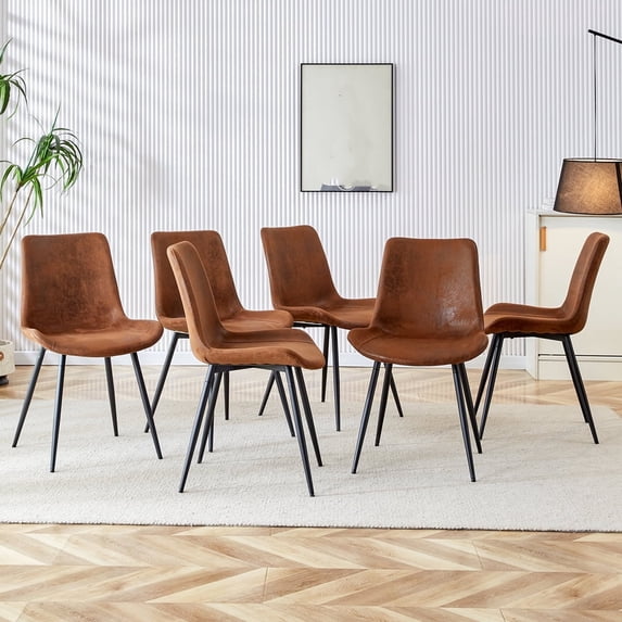 Xukmct 6 Pack Leather Dining Chair with Black Metal Legs, Perfect for Home, Living Room, Dining Room, Brown