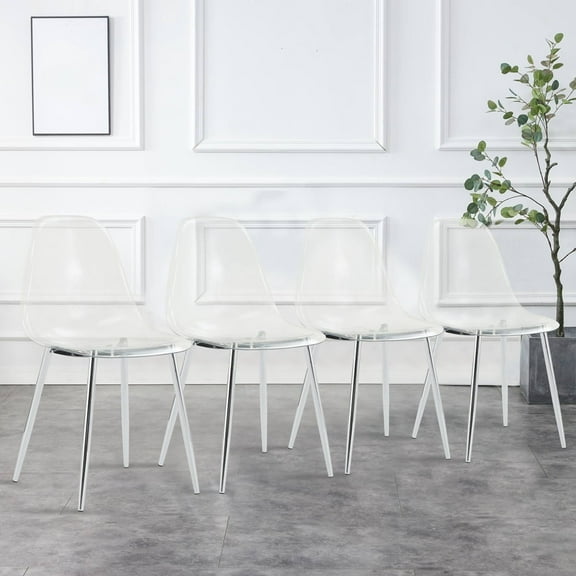 Xukmct 6 Pack Plastic Side Chair with Silver Metal Leg, Armless Chair for Home, Living Room, Dining Room, White + Silver
