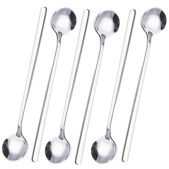 Xukmct 6 Pack Stainless Steel Coffee Spoons Rice Spoon, Long Handle Tea Spoons Ice Tea Spoons Long Soup Spoons for Home, Kitchen, Restaurant, Silver