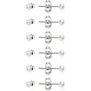 XUKMCT 6 Pairs Pearl Earrings Stud Earrings Set Tiny Small and Big Ball Pearl Earrings for Women, 3MM