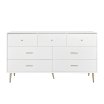 Xukmct 7 Drawers Dresser with Golden Handle and Legs, Storage Cabinet for Home, Living Room, White