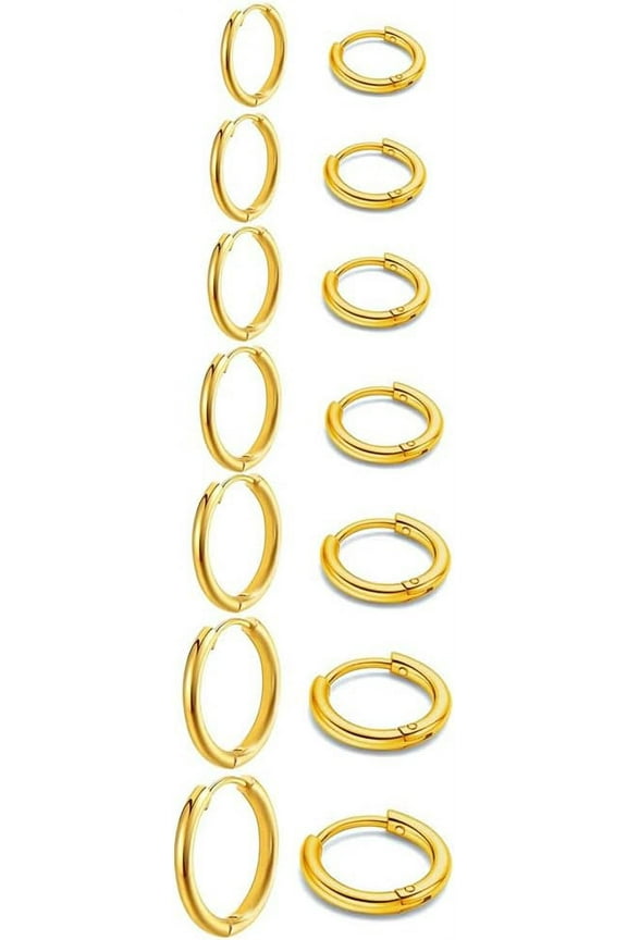 7 Pairs 18K Gold Plated Tiny Hoop Earrings 316L Stainless Steel Huggie Hoop Earrings Jewelry for Women Men