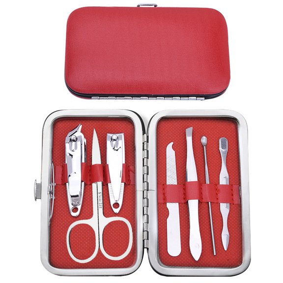 Xukmct 7 Pcs Manicure Set Professional Pedicure Kit Stainless Steel Nail Clippers Grooming Kit for Men Women, Red