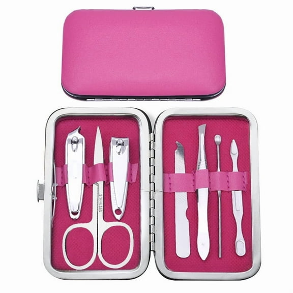 Xukmct 7 Pcs Manicure Set Professional Pedicure Kit Stainless Steel Nail Clippers Grooming Kit for Men Women, Rose Red