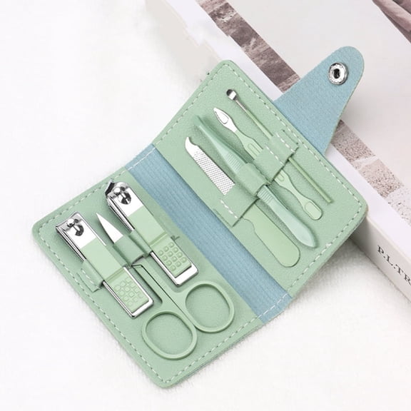 Xukmct 7 Pcs Manicure Set Stainless Steel Nail Clippers Kit Professional Nail Care Tools for Women Men, Green