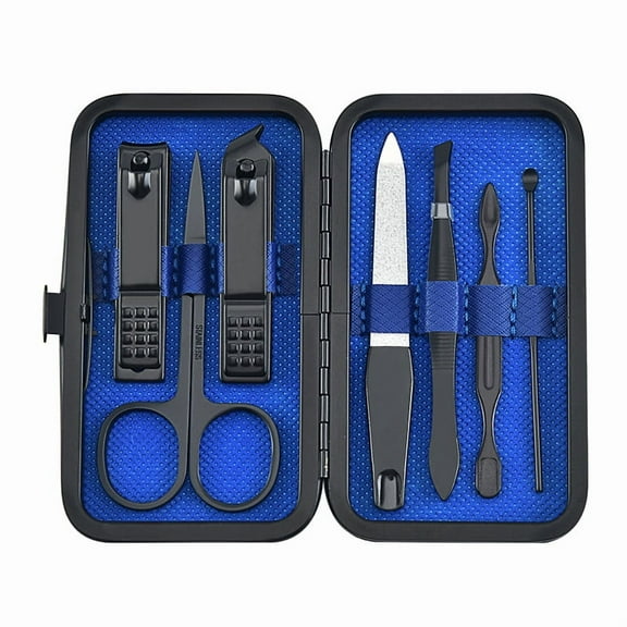 Xukmct 7 Pcs Manicure Set Stainless Steel Nail Clippers Pedicure Tools Kit Portable Grooming Kit for Men Women, Blue