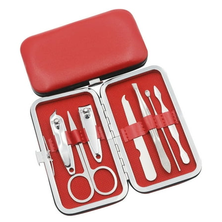 Xukmct 7 Pcs Manicure Sets Nail Care Tools Pedicure Set Stainless Steel Nail Clippers with Case, Red