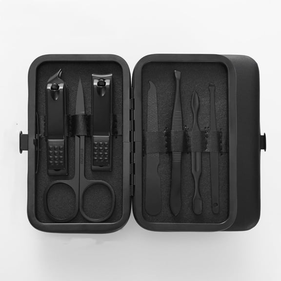 Xukmct 7 Pcs Professional Manicure Kit Nail Clippers Set Stainless Steel Pedicure Tools Nail Kit Men Grooming Tool, Black