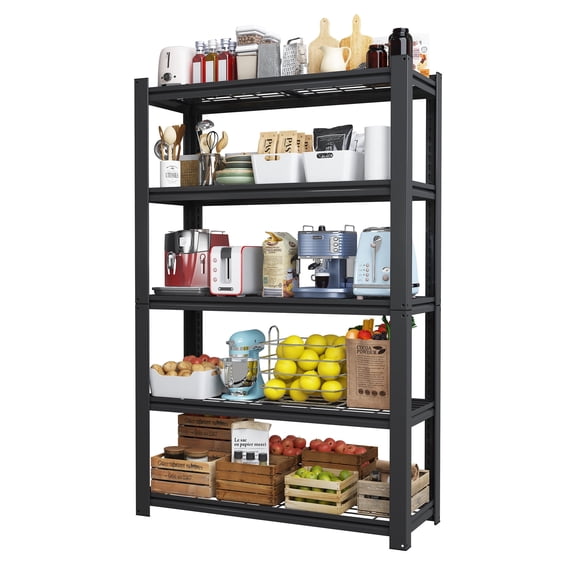 Xukmct 72"H 5 Tier Adjustable Shelving Metal Storage Rack Shelf for Pantry, Garage, Kitchen, 2000 Lbs Loading Capacity, Black