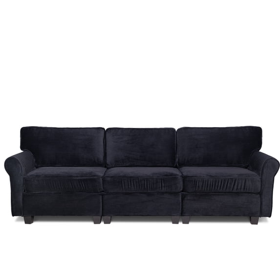 Xukmct 94" Corduroy Loveseat Sofa with Wood Frame, 3 Seater Sofa Couch for Living Room, Bedroom, Apartment, Office, Black