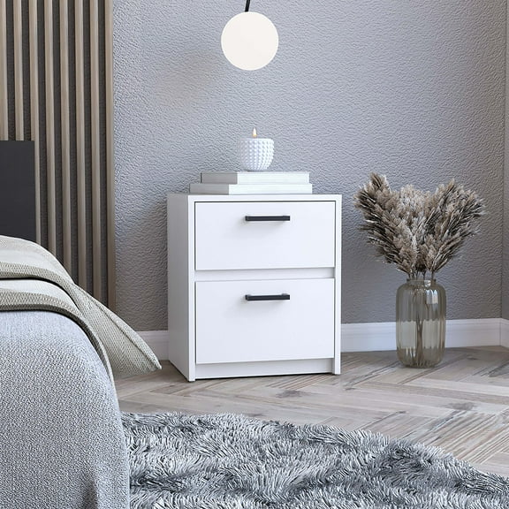 Xukmct Beside Table with 2 Drawers, Modern Nightstand for Home, Bedroom, White