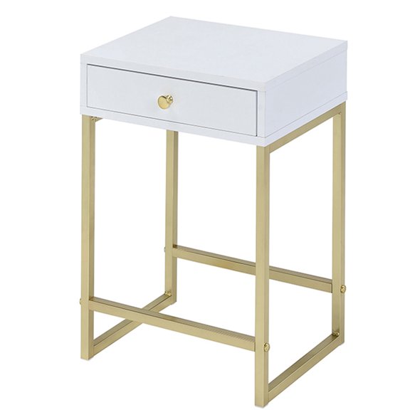 Xukmct Beside Table with Metal Frame, 1 Drawer End Table for Living Room, Bedroom, White