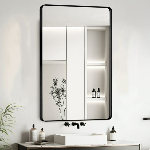 Xukmct Black Aluminium Frame Wall Mirror Rectangular Vanity Mirror for Bathroom, Living Room, 24x30 Inch