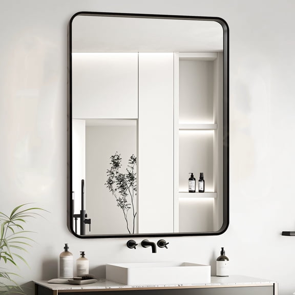Xukmct Black Aluminium Frame Wall Mirror Rectangular Vanity Mirror for Bathroom, Living Room, 24x32 Inch