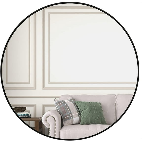Xukmct Black Metal Frame Makeup Mirror Vanity Mirror Round Wall Mirror for Bathroom, Living Room, 36 Inch